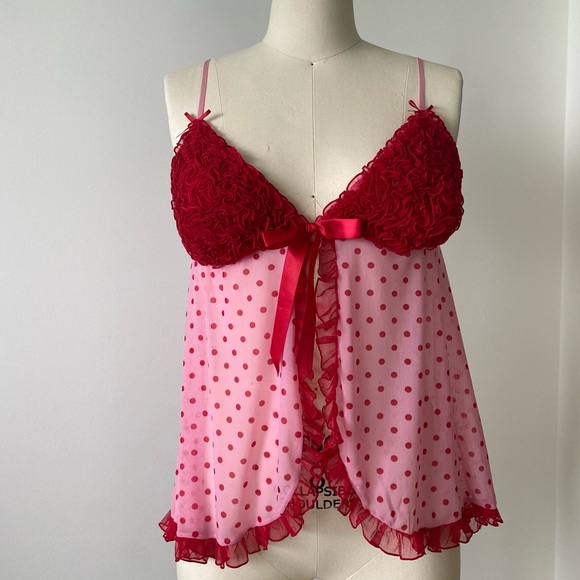 La SENZA Other - La Senza Red Polka Dot Sheer Babydoll Top